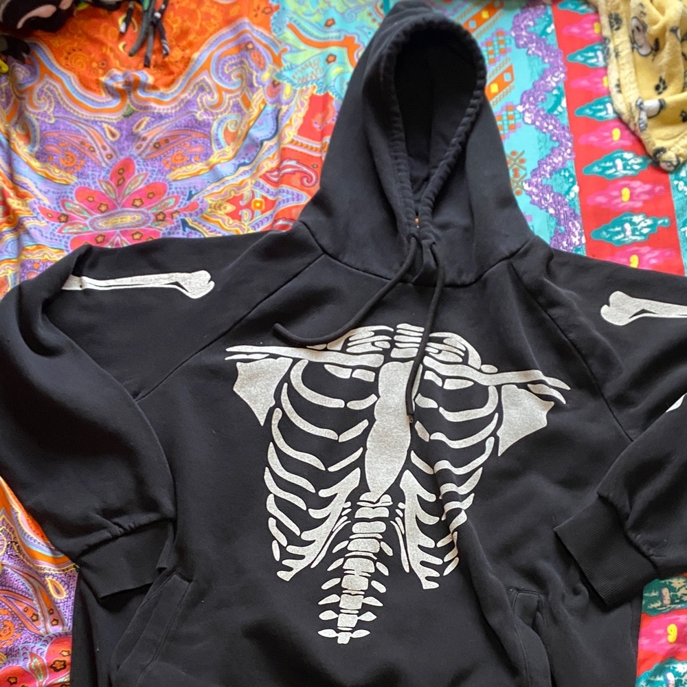 Denim & Flower Black Skeleton Hoodie